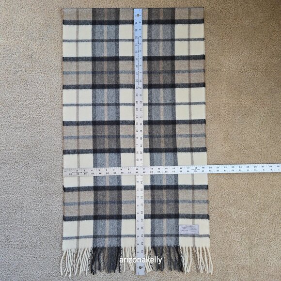 NWOT Bronte by Moon Merino Lambswool Plaid Scarf Cream, Brown & Tan - Picture 7 of 9